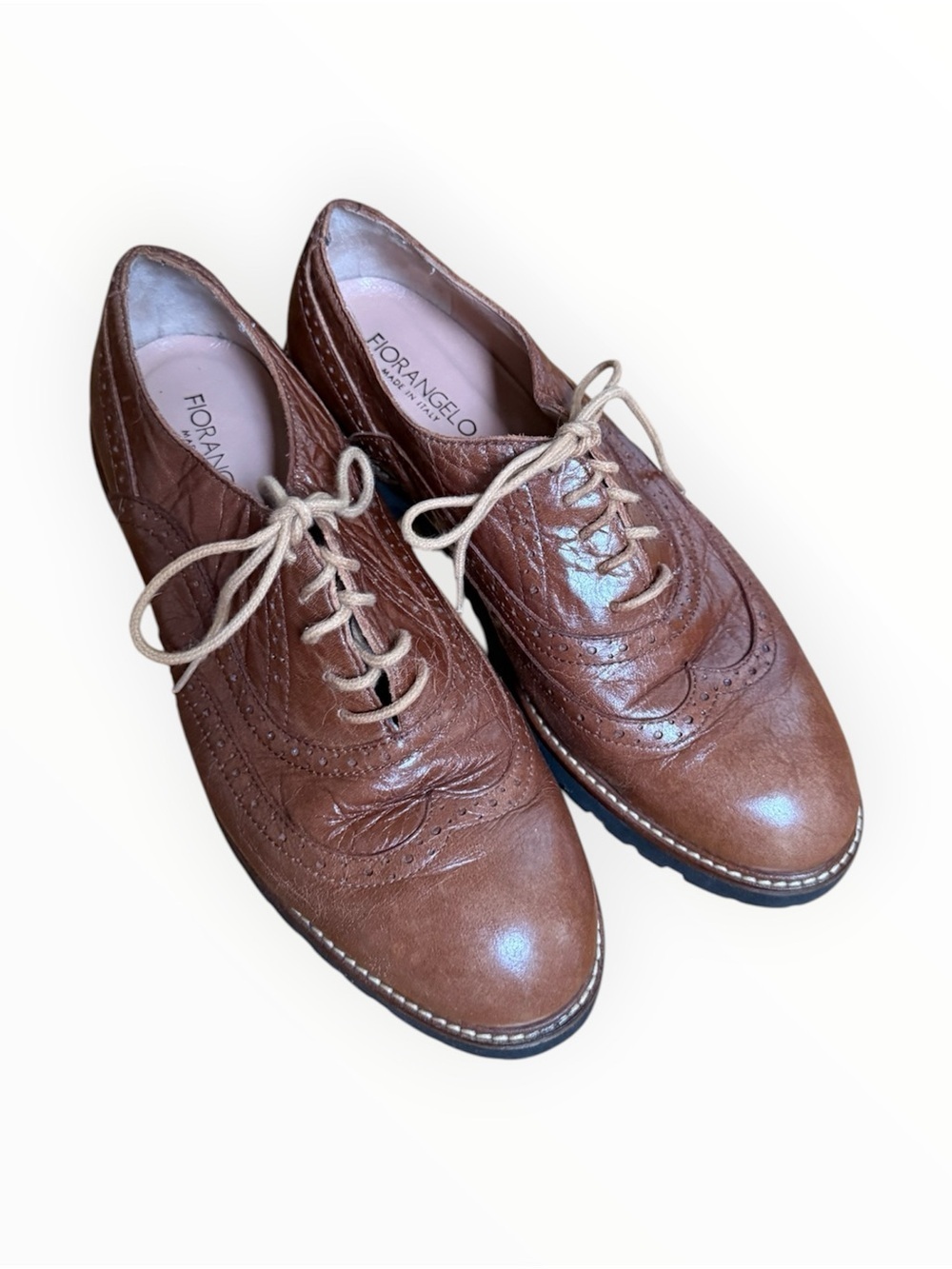 Fiorangelo women's brown leather brogue Oxford shoes Made in Italy